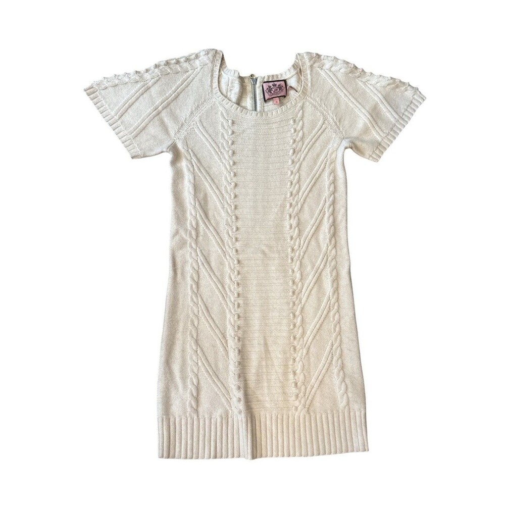 juicy couture Cream fitted short sleeve cable knit sweater dress Y2K Womens Sz S